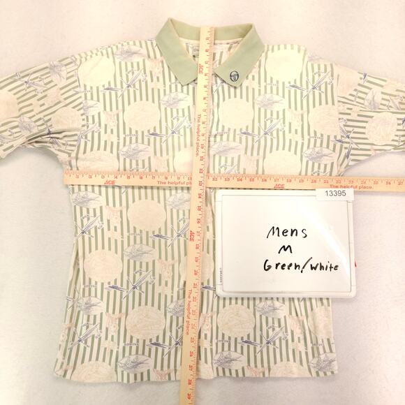 Sergio Tacchini Collared Short Sleeve Polo Shirt Mens Size Medium M Green White - Picture 6 of 10